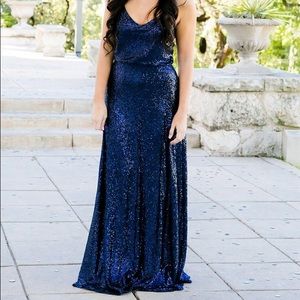 Revelry Hazel Sequin Bridesmaid Dress in Navy Blue